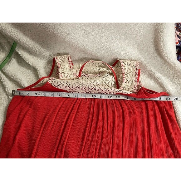 Umgee Womens Tunic Dress L Red Coral Mesh Accent Pockets - Picture 7 of 8